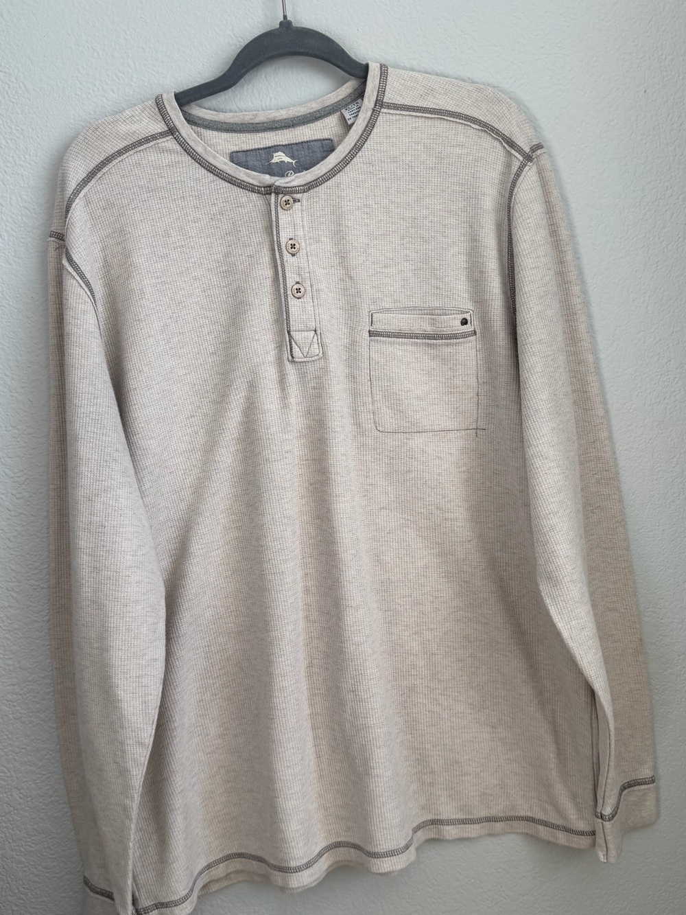 Tommy Bahama Men's Long-Sleeve Henley Pocket Shirt - Light Taupe